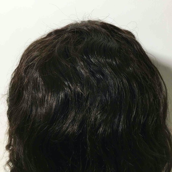 8 inch Lace Front Real Human Hair Wig Wavy with Fringe Bangs - Black - Picture 9 of 10